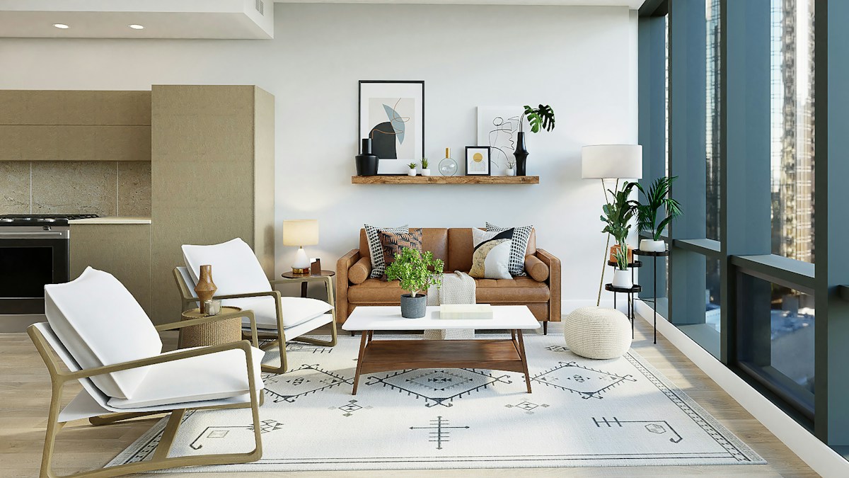 Warm sophisticated interior with installed wallcovering